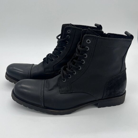 Aldo Men's Black Leather Boots Lace Up Side Zipper Cap Toe Size 12 - Picture 8 of 10